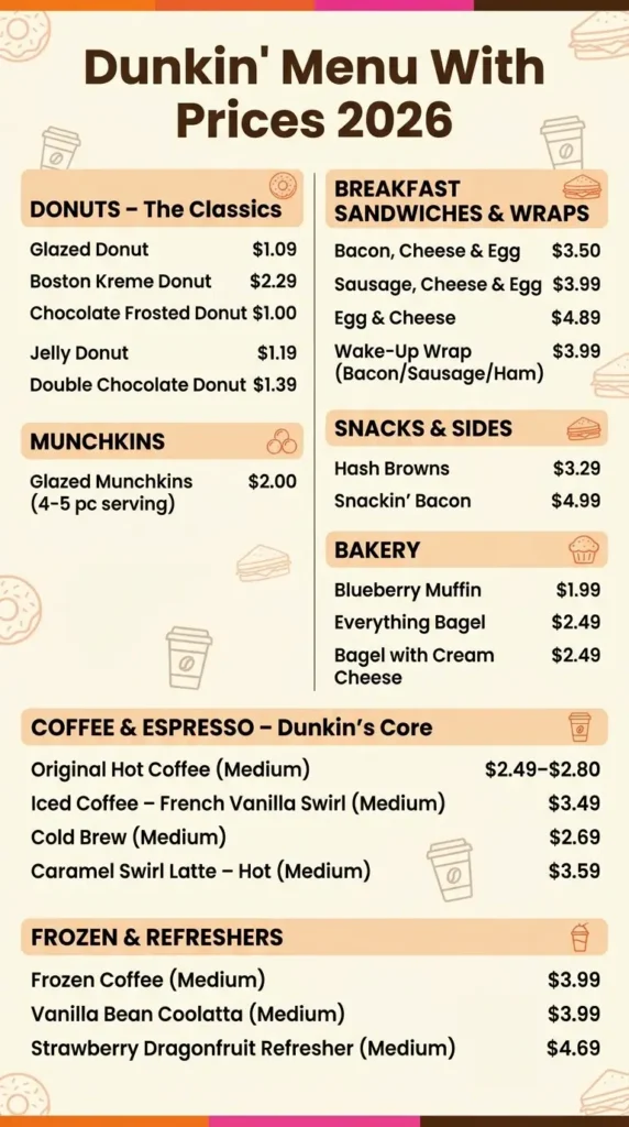 dunkin donuts menu price