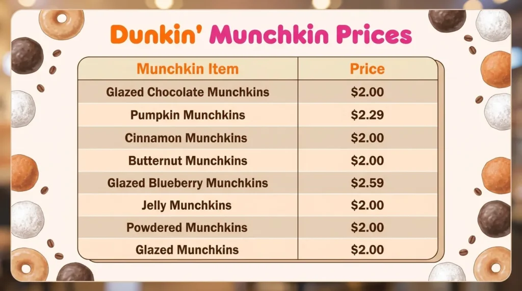 Dunkin Donuts Munchkins Menu