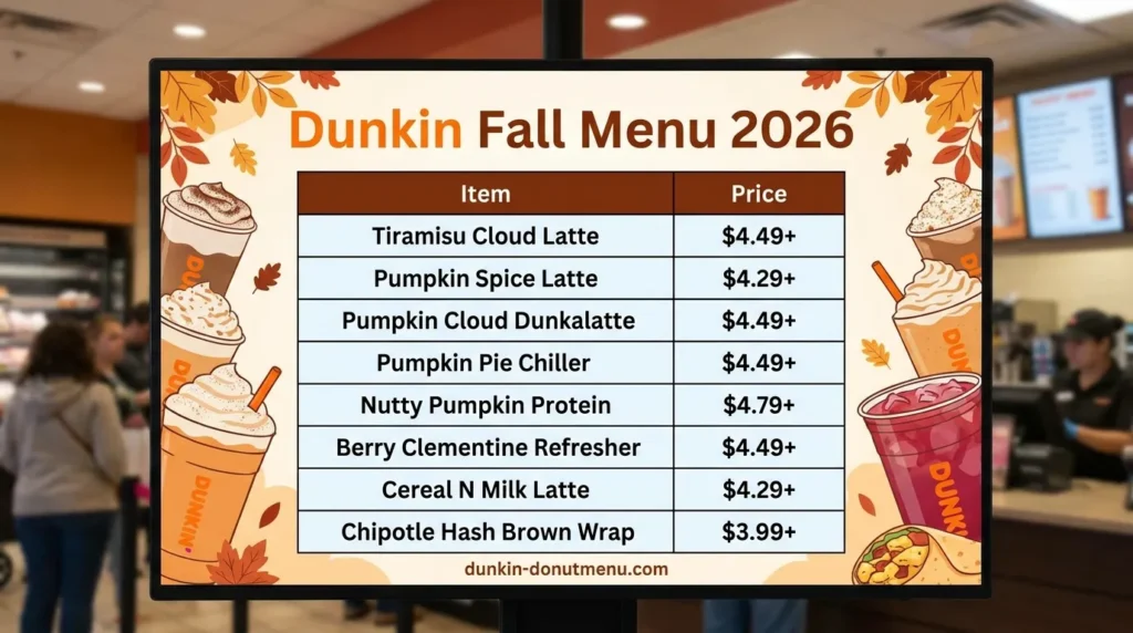 Dunkin Fall Menu 2026 New Items with Price